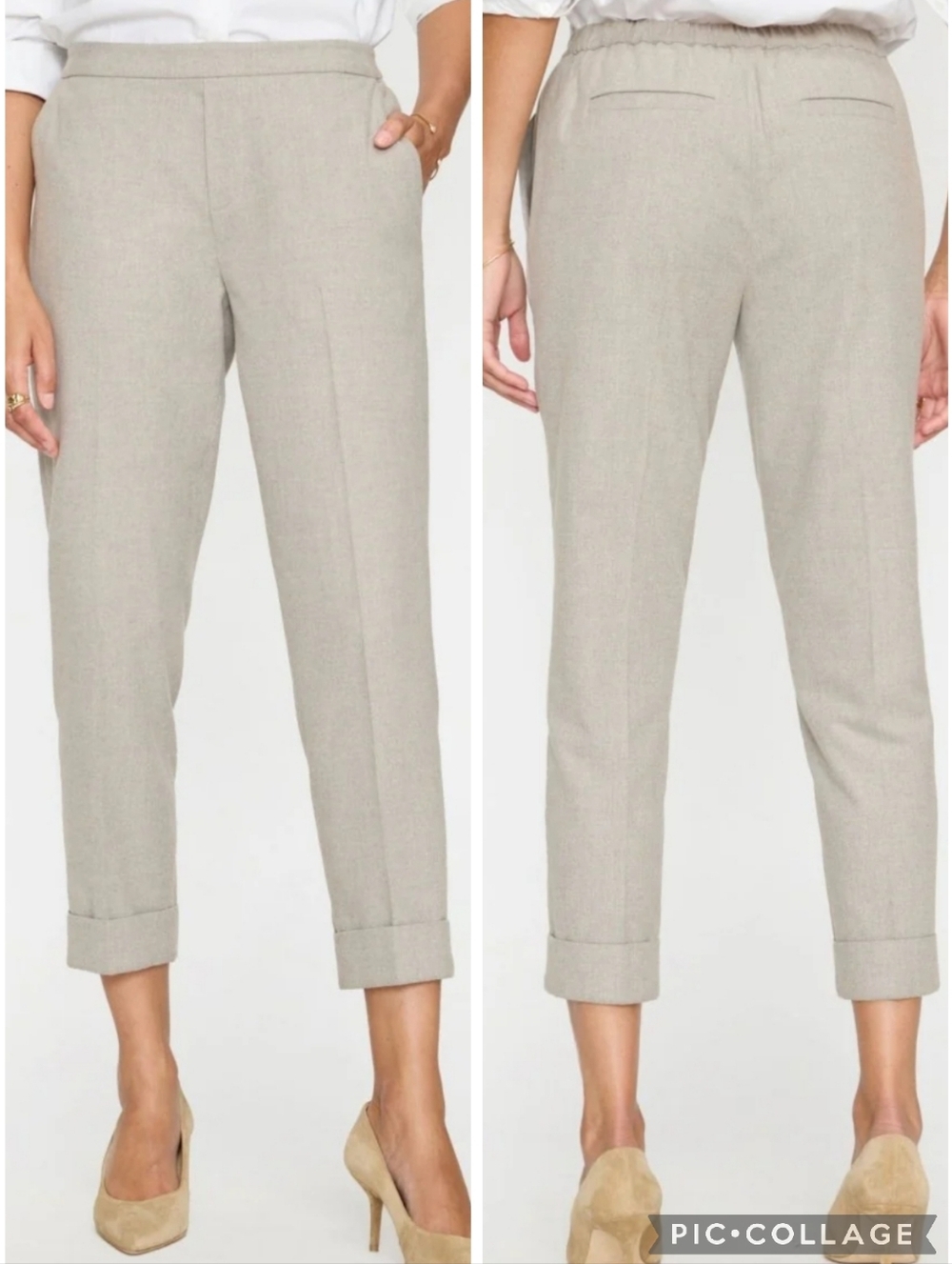 Brochu Walker Westport Brushed Pant Size S Women's Grey Tan Cuffed Quiet Luxury